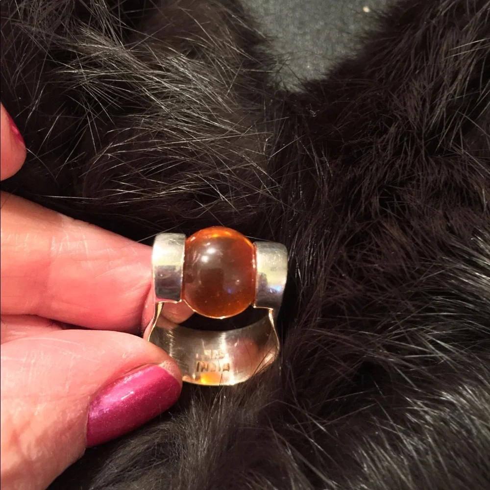925 SterlingSilver Orange Petrified  Amber 6 India - Picture 4 of 8